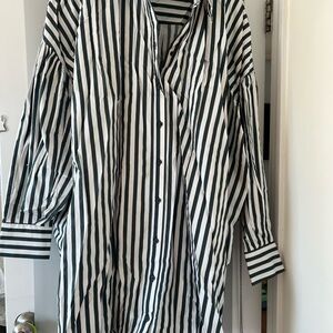 NWOT ASOS Curve Green and White Striped Button-Up Dress